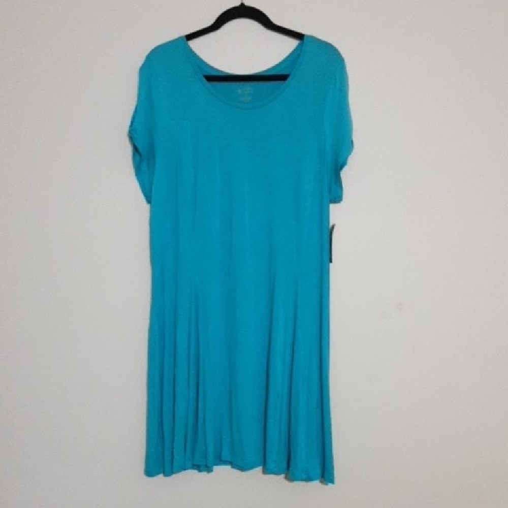 Turquoise Short-Sleeve Swing Dress